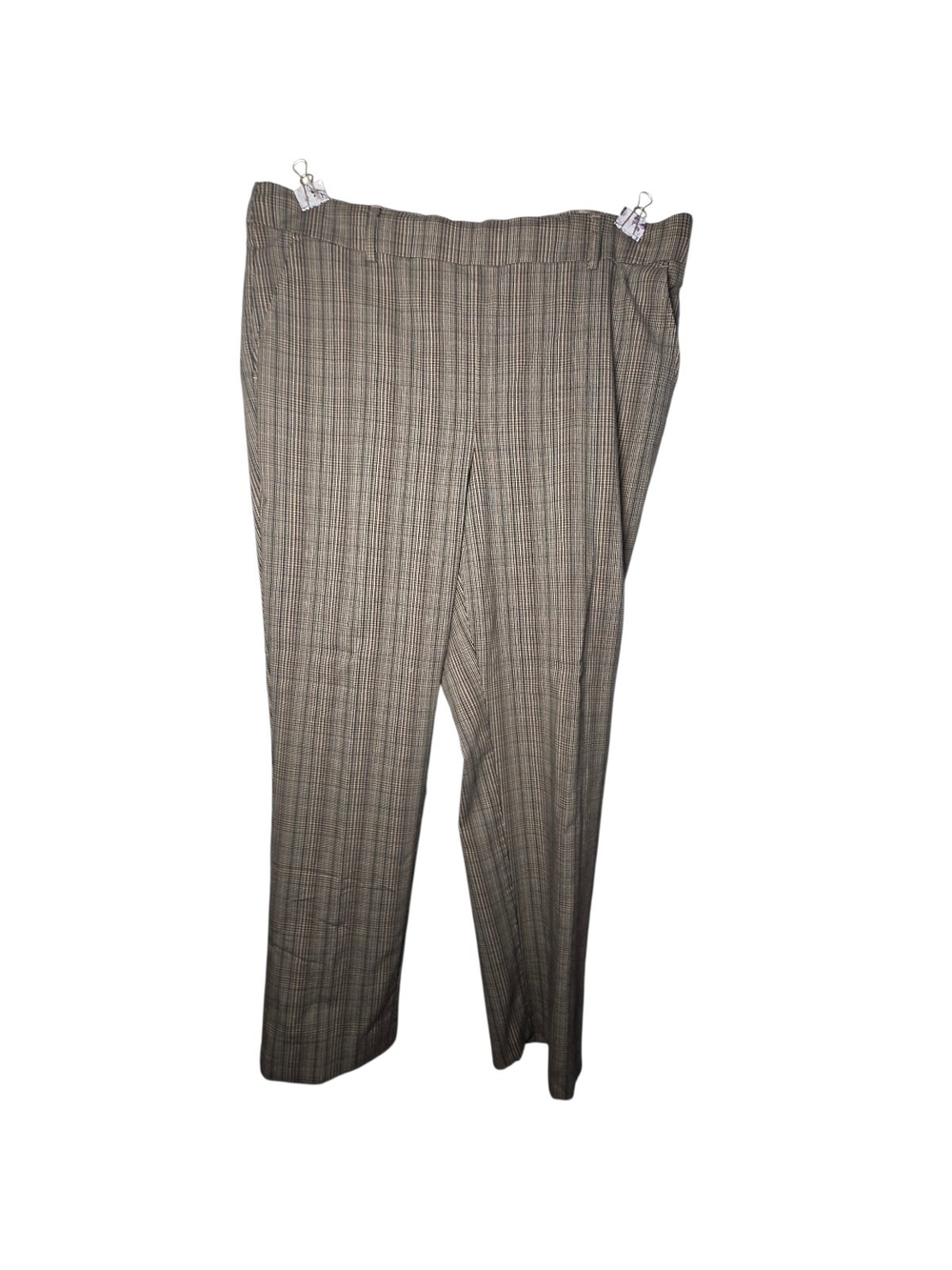 Rafaella Stretch Pull On Ankle Pants Warm Taupe Plaid Size 18 Pockets